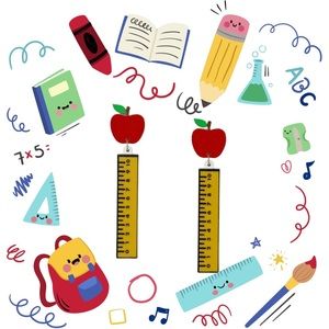 School Theme Apple & Ruler Acrylic Earrings